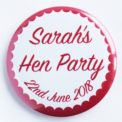 Customised Pink Scalloped Hen Do Badge Accessory