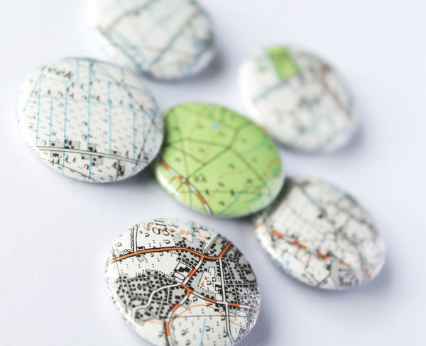 25mm/One inch Upcycled Recycled European Map Badges and Magnets